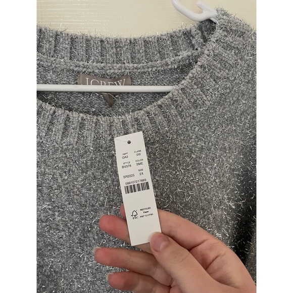 J. Crew Relaxed Crew Neck Sweater Metallic Silver Brushed Yarn Plus Size 2X - Picture 5 of 5